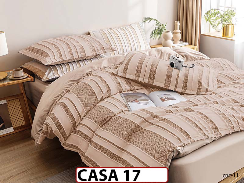 Lenjerie din Bumbac Satinat cu Elastic si Broderie cu 4 Piese - CASA17