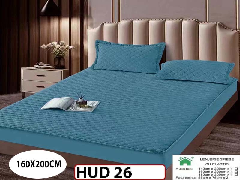 Husa matlasata tip topper din catifea + 2 Fete de Perne - Saltea 160x200- HUD26