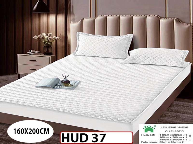 Husa matlasata tip topper din catifea + 2 Fete de Perne - Saltea 160x200- HUD37