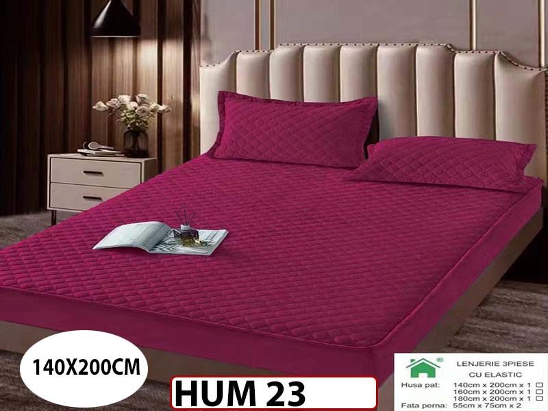 Husa matlasata tip topper din catifea + 2 Fete de Perne - Saltea 140x200- HUM23