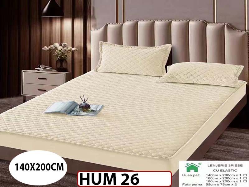 Husa matlasata tip topper din catifea + 2 Fete de Perne - Saltea 140x200- HUM26