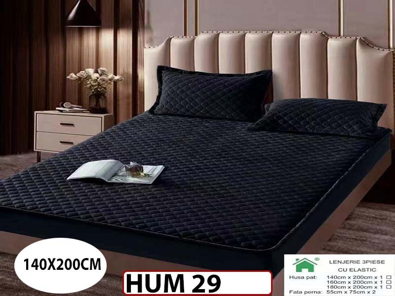 Husa matlasata tip topper din catifea + 2 Fete de Perne - Saltea 140x200- HUM29