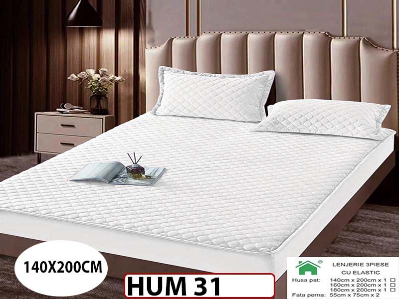 Husa matlasata tip topper din catifea + 2 Fete de Perne - Saltea 140x200- HUM31