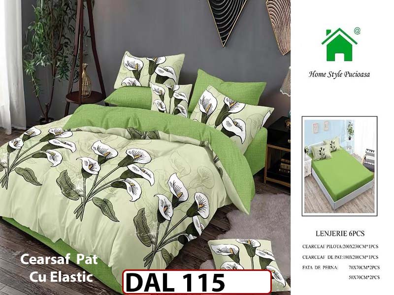 Lenjerie din finet cu 6 piese si cearceaf cu Elastic - DAL115