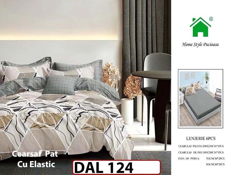 Lenjerie din finet cu 6 piese si cearceaf cu Elastic - DAL124