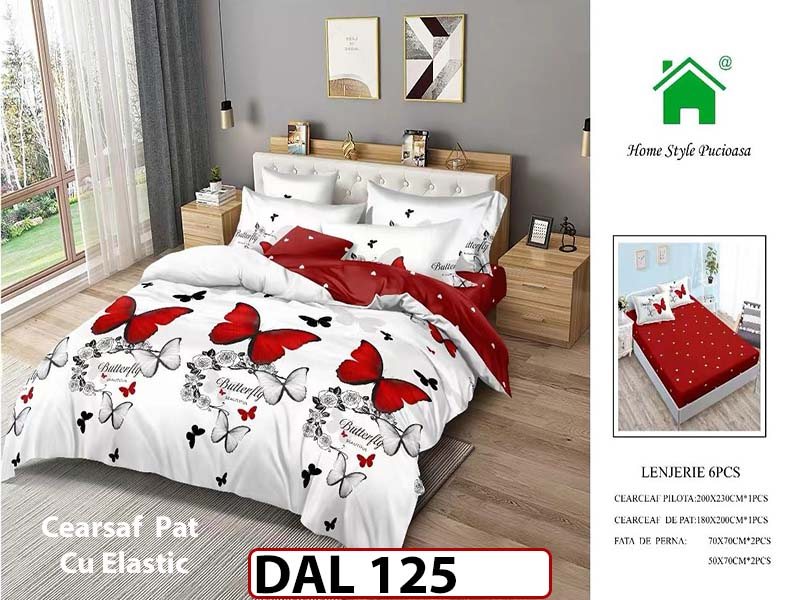 Lenjerie din finet cu 6 piese si cearceaf cu Elastic - DAL125