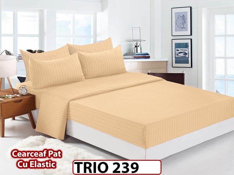 Lenjerie din damasc finetat cu 6 piese cu cearceaf elastic - TRIO239