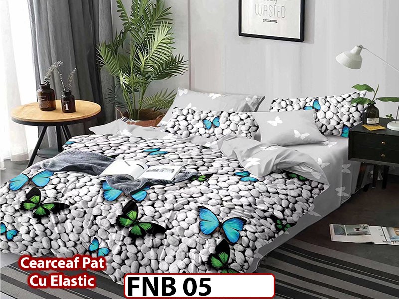 Lenjerie din finet 4 piese si cearceaf cu elastic - FNB05