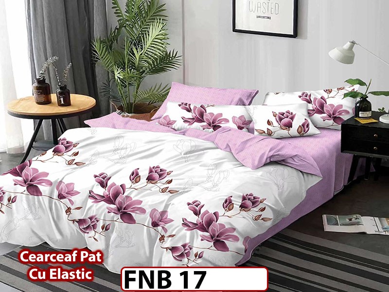 Lenjerie din finet 4 piese si cearceaf cu elastic - FNB17