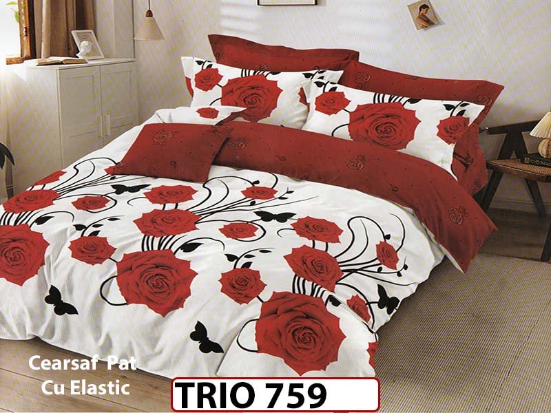Lenjerie din finet  6 piese cearceaf cu elastic - TRIO759