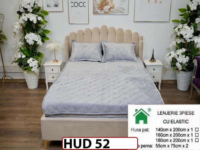 Husa matlasata tip topper din catifea + 2 Fete de Perne - Saltea 160x200- HUD52