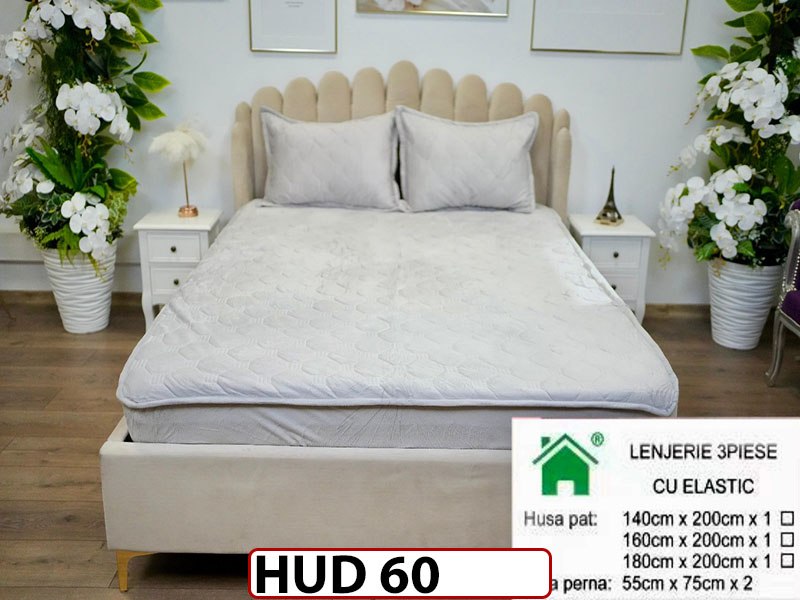 Husa matlasata tip topper din catifea + 2 Fete de Perne - Saltea 160x200- HUD60