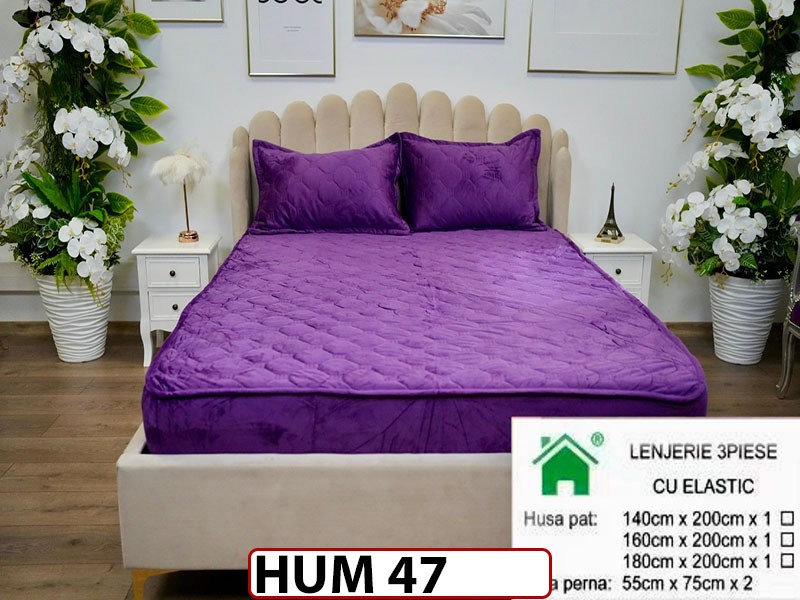 Husa matlasata tip topper din catifea + 2 Fete de Perne - Saltea 140x200- HUM47