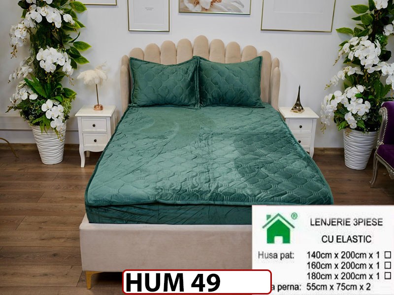 Husa matlasata tip topper din catifea + 2 Fete de Perne - Saltea 140x200- HUM49