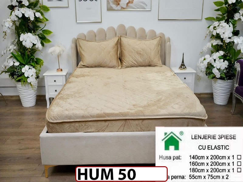 Husa matlasata tip topper din catifea + 2 Fete de Perne - Saltea 140x200- HUM50