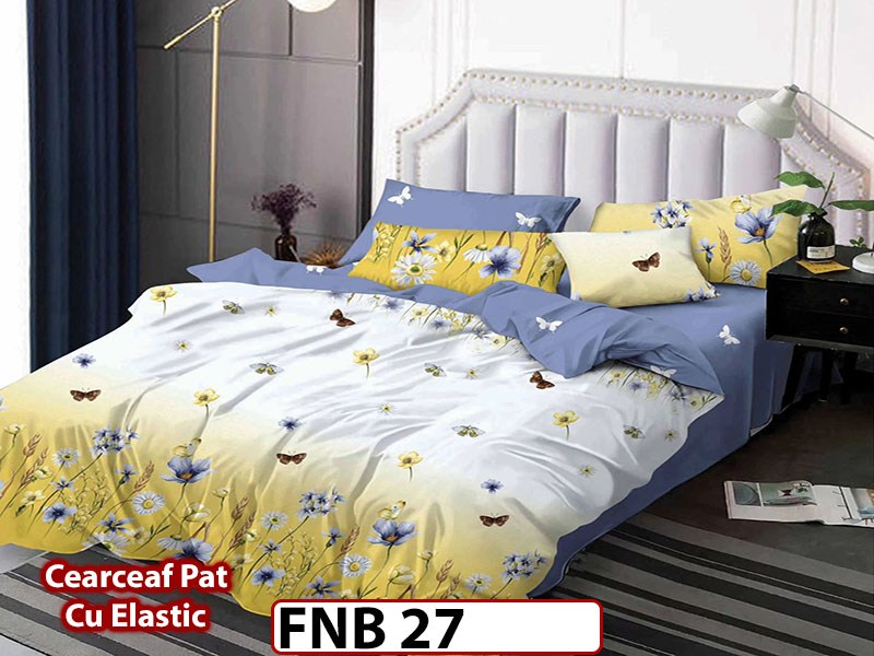 Lenjerie din finet  4 piese si cearceaf cu elastic - FNB27