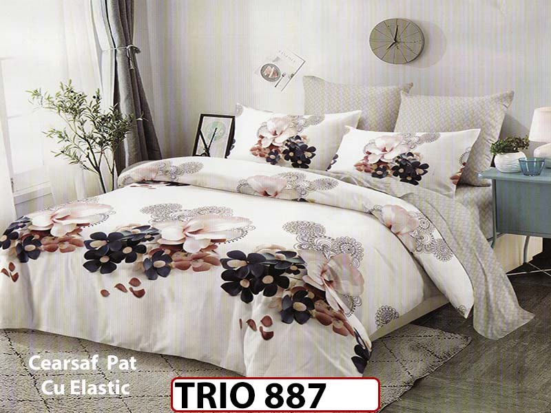 Lenjerie din finet 6 piese cearceaf cu elastic - TRIO887