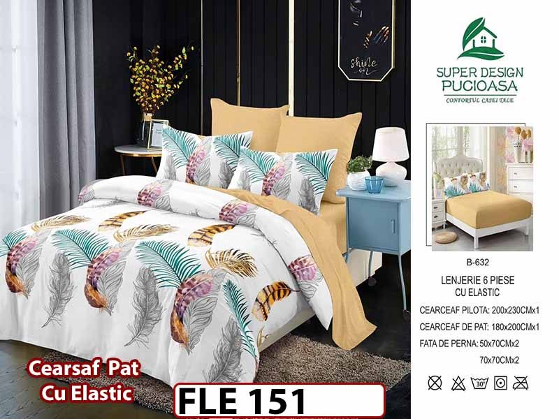 Lenjerie din finet 6 piese si cearceaf cu elastic - FLE151