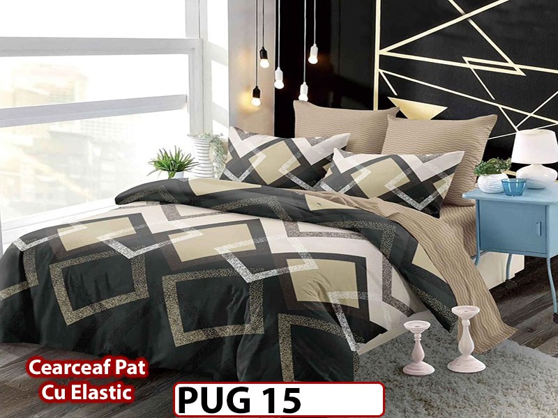 Lenjerie din finet 6 piese si cearceaf cu Elastic - PUG15