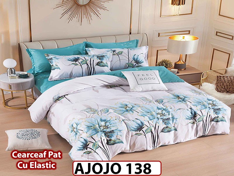 Lenjerie din finet 6 piese si cearceaf cu Elastic - AJOJO138