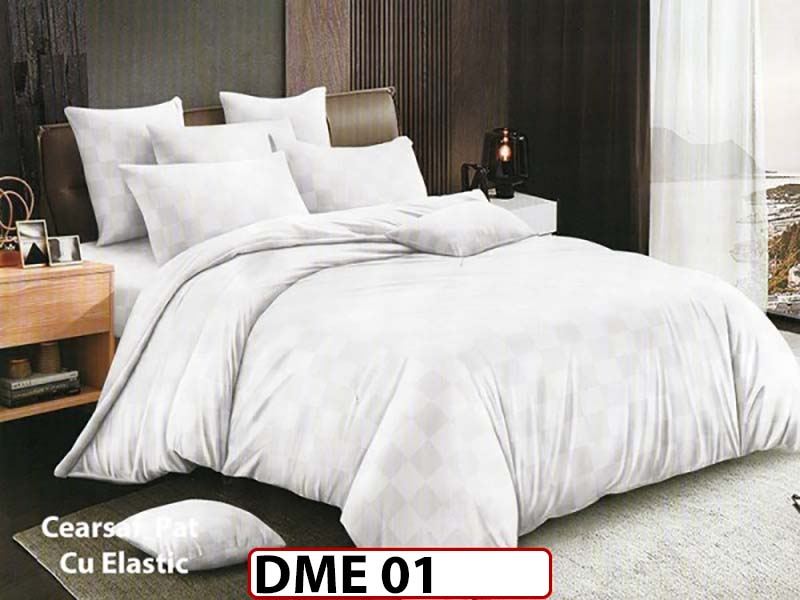 Lenjerie din Damasc Finetat 6 piese cu cearceaf elastic - DME01