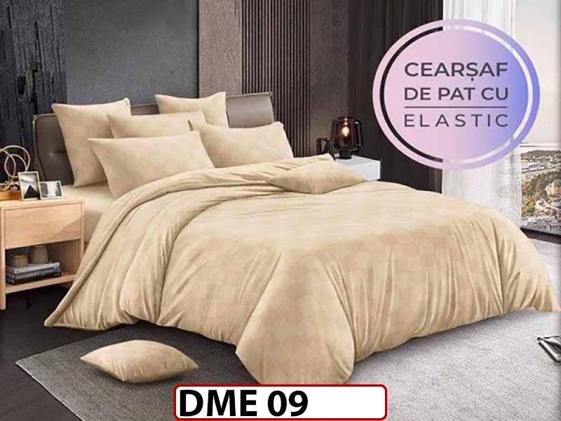 Lenjerie din Damasc Finetat 6 piese cu cearceaf elastic - DME09