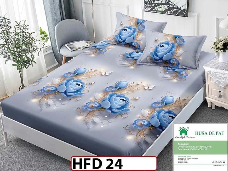 Husa de Pat din Finet + 2 Fete de Perne - Saltea 180x200 - Pat 2 Persoane - HFD24