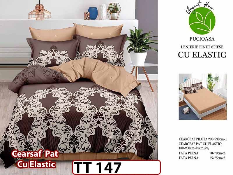 Lenjerie din finet 6 piese si cearceaf cu Elastic - TT 147