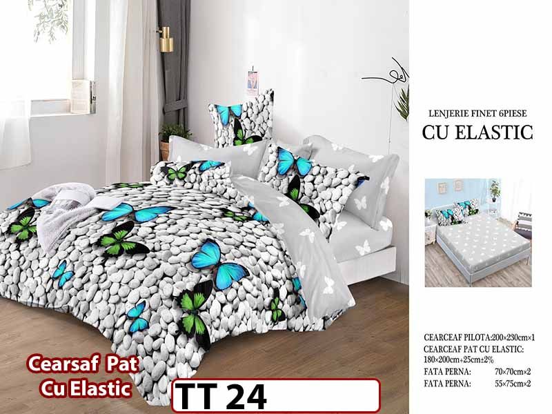 Lenjerie din finet 6 piese si cearceaf cu Elastic - TT 24