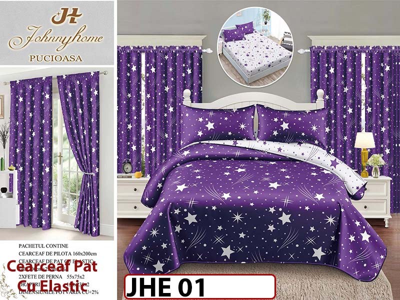 Lenjerie din finet 1 Persoana cu elastic din  6 piese cu Draperii - JHE01
