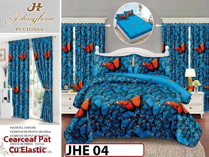 Lenjerie din finet 1 Persoana cu elastic din  6 piese cu Draperii - JHE04