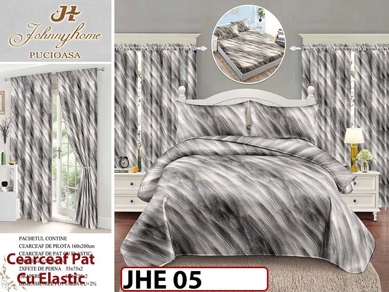 Lenjerie din finet 1 Persoana cu elastic din  6 piese cu Draperii - JHE05