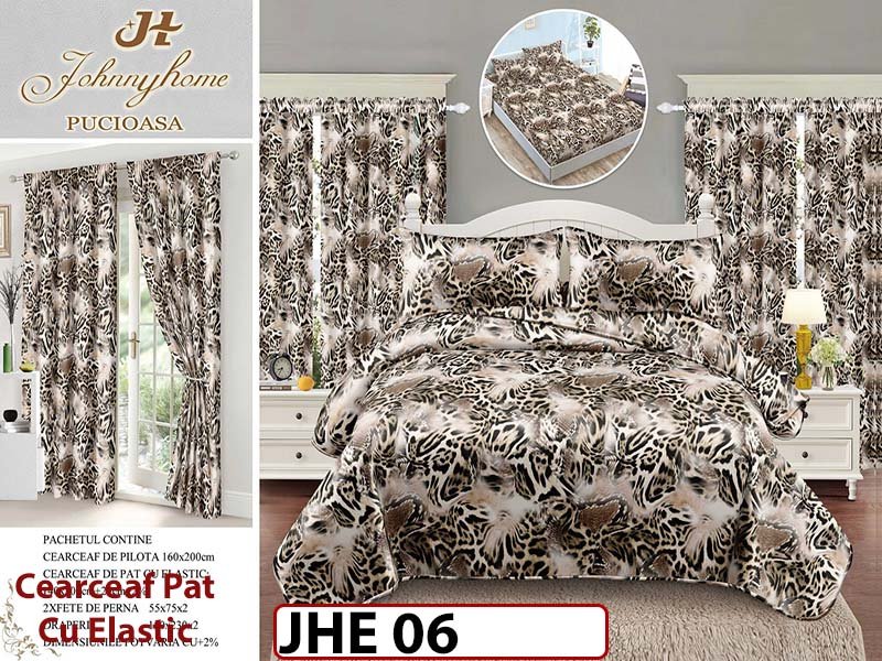 Lenjerie din finet 1 Persoana cu elastic din  6 piese cu Draperii - JHE06