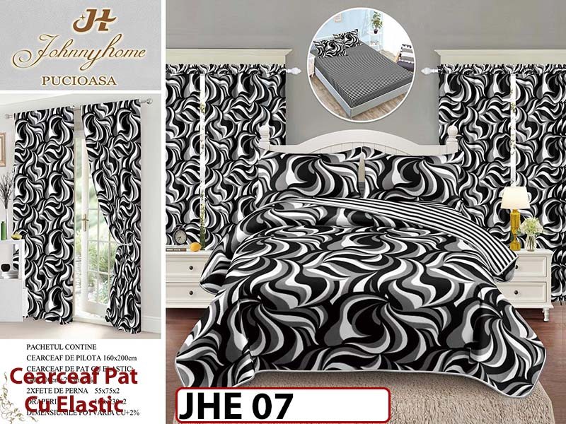 Lenjerie din finet 1 Persoana cu elastic din  6 piese cu Draperii - JHE07
