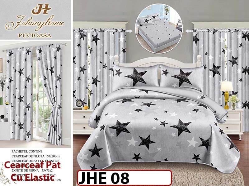 Lenjerie din finet 1 Persoana cu elastic din  6 piese cu Draperii - JHE08