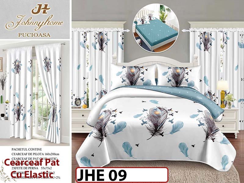 Lenjerie din finet 1 Persoana cu elastic din  6 piese cu Draperii - JHE09