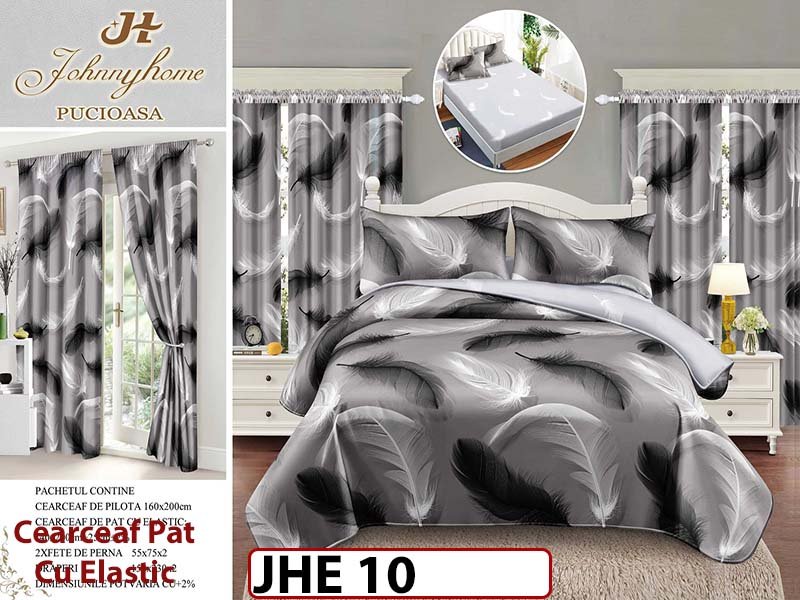 Lenjerie din finet 1 Persoana cu elastic din  6 piese cu Draperii - JHE10
