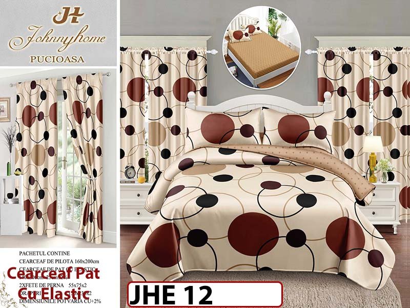 Lenjerie din finet 1 Persoana cu elastic din  6 piese cu Draperii - JHE12