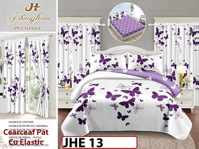 Lenjerie din finet 1 Persoana cu elastic din  6 piese cu Draperii - JHE13