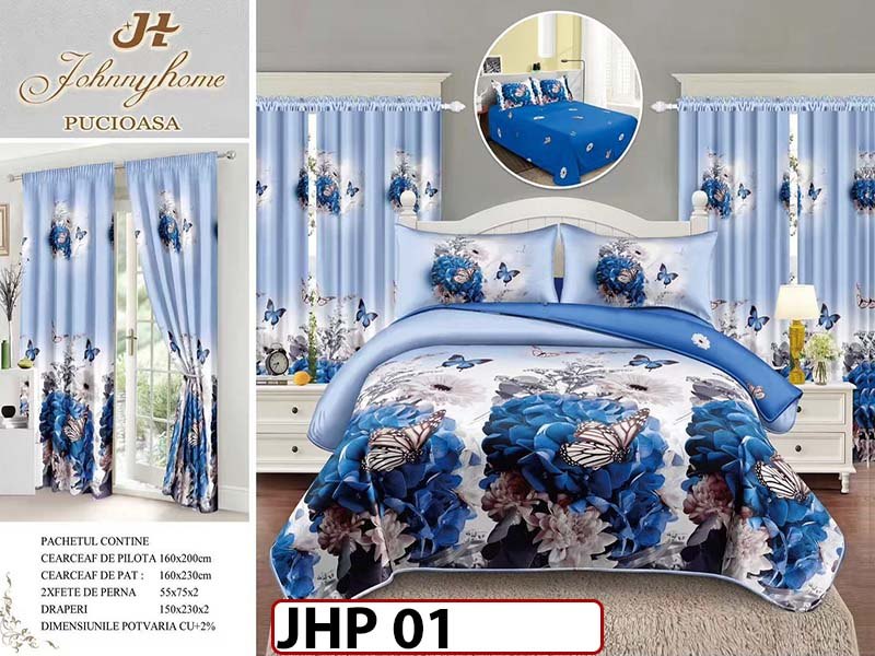 Lenjerie din finet 1 Persoana 6 piese cu Draperii - JHP01