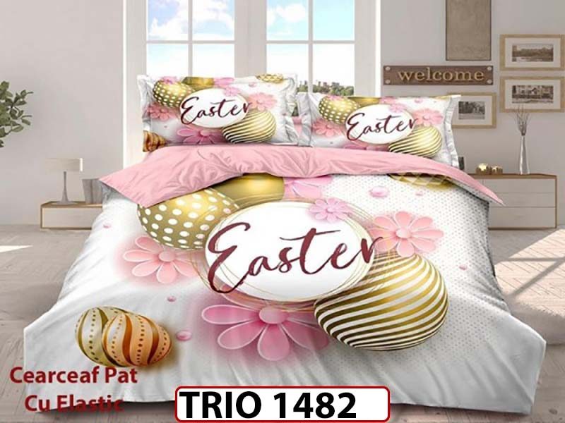 Lenjerie din finet  6 piese cearceaf cu elastic - TRIO1482