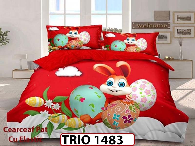 Lenjerie din finet  6 piese cearceaf cu elastic - TRIO1483
