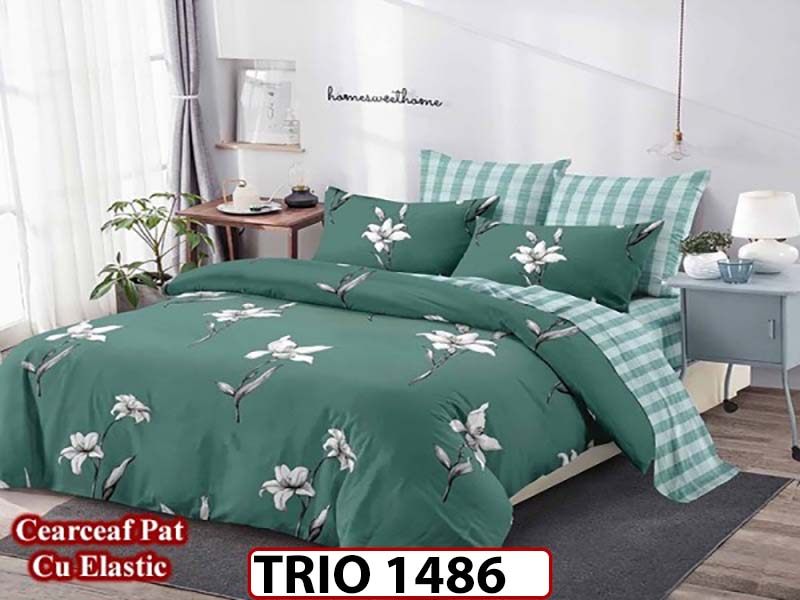 Lenjerie din finet  6 piese cearceaf cu elastic - TRIO1486