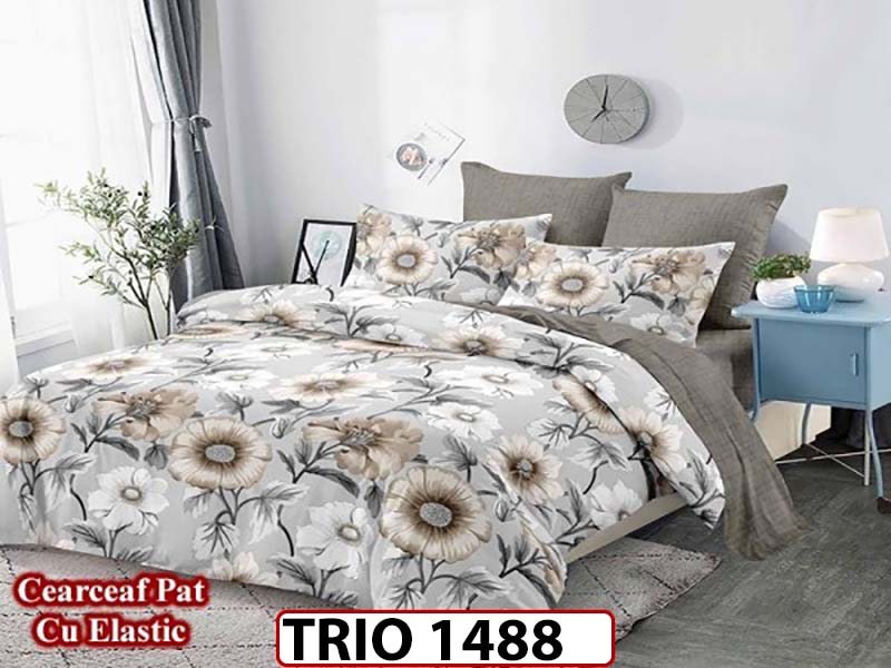 Lenjerie din finet  6 piese cearceaf cu elastic - TRIO1488