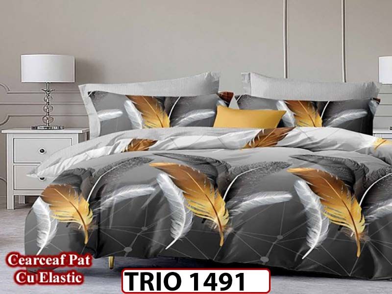 Lenjerie din finet  6 piese cearceaf cu elastic - TRIO1491
