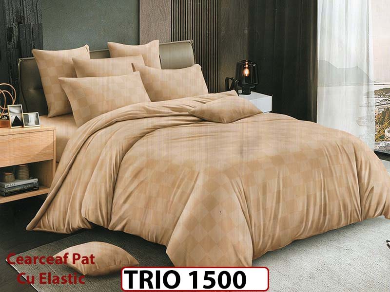 Lenjerie din damasc finetat 6 piese cearceaf cu elastic - TRIO1500