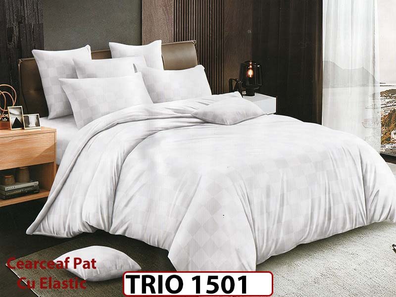 Lenjerie din damasc finetat 6 piese cearceaf cu elastic - TRIO1501