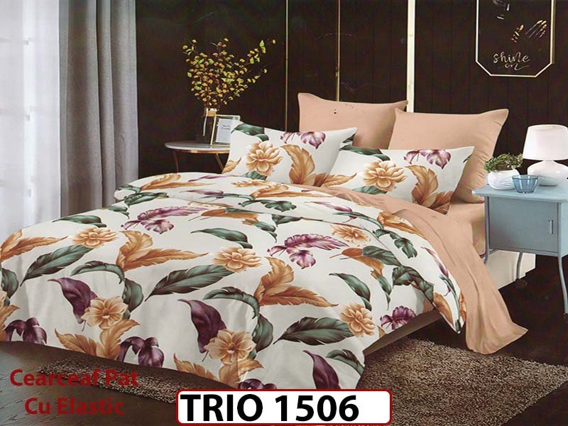Lenjerie din finet  6 piese cearceaf cu elastic - TRIO1506