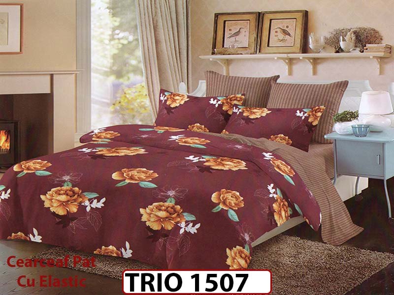 Lenjerie din finet  6 piese cearceaf cu elastic - TRIO1507