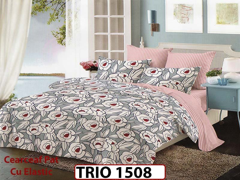 Lenjerie din finet  6 piese cearceaf cu elastic - TRIO1508